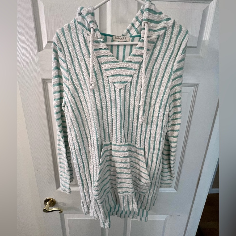 Beachy Boho Teal and White Striped Pullover Hoodie